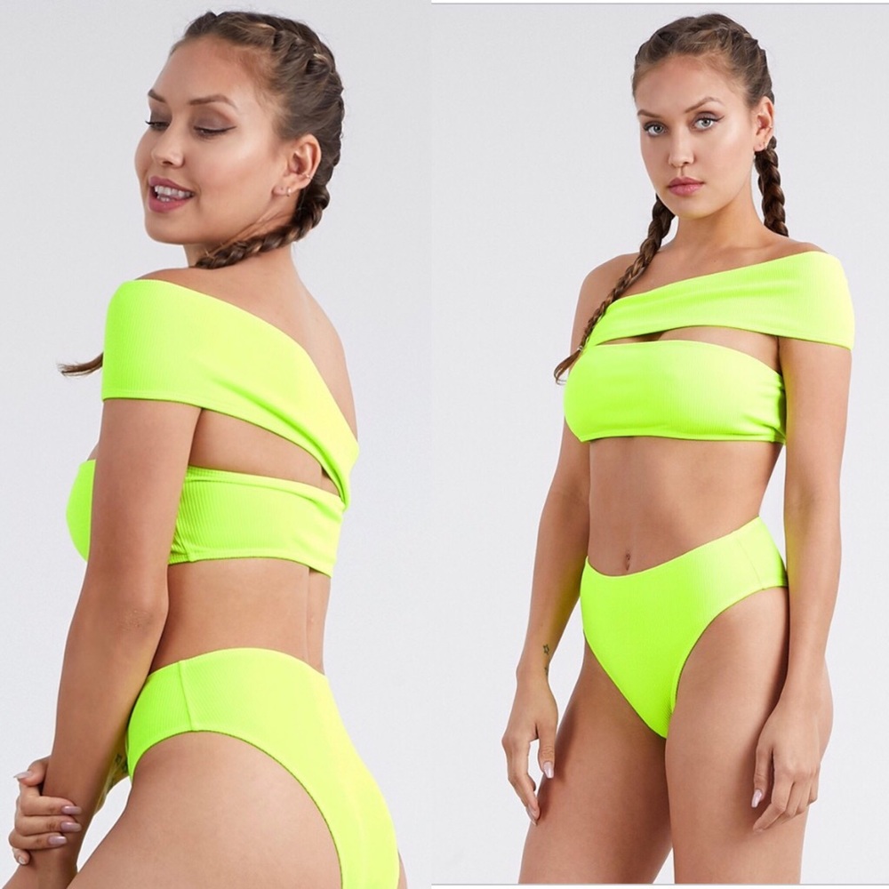 Neon Green Mono-strap Asymmetrical Bikini